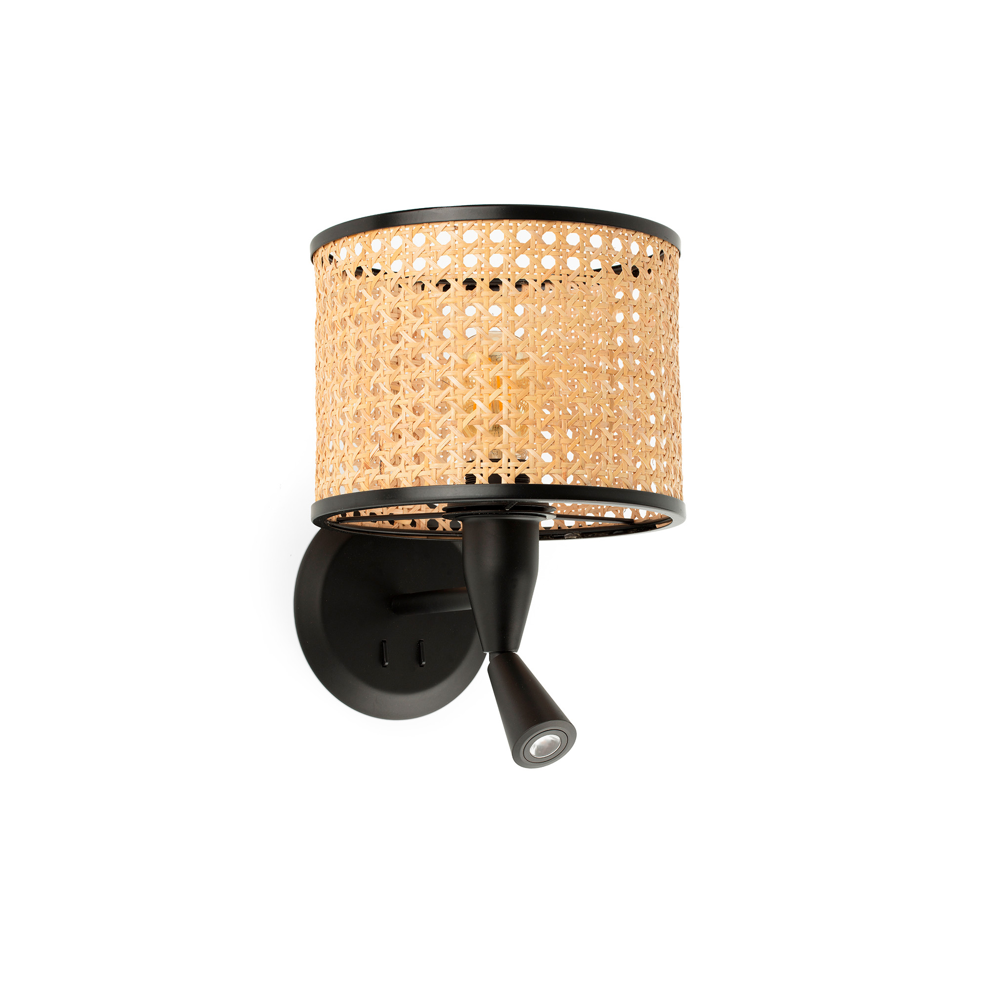 Faro MAMBO Wandleuchte mit Leser schwarz/rattan Faro MAMBO Wandleuchte mit Leser schwarz/rattan - Produktbild 1