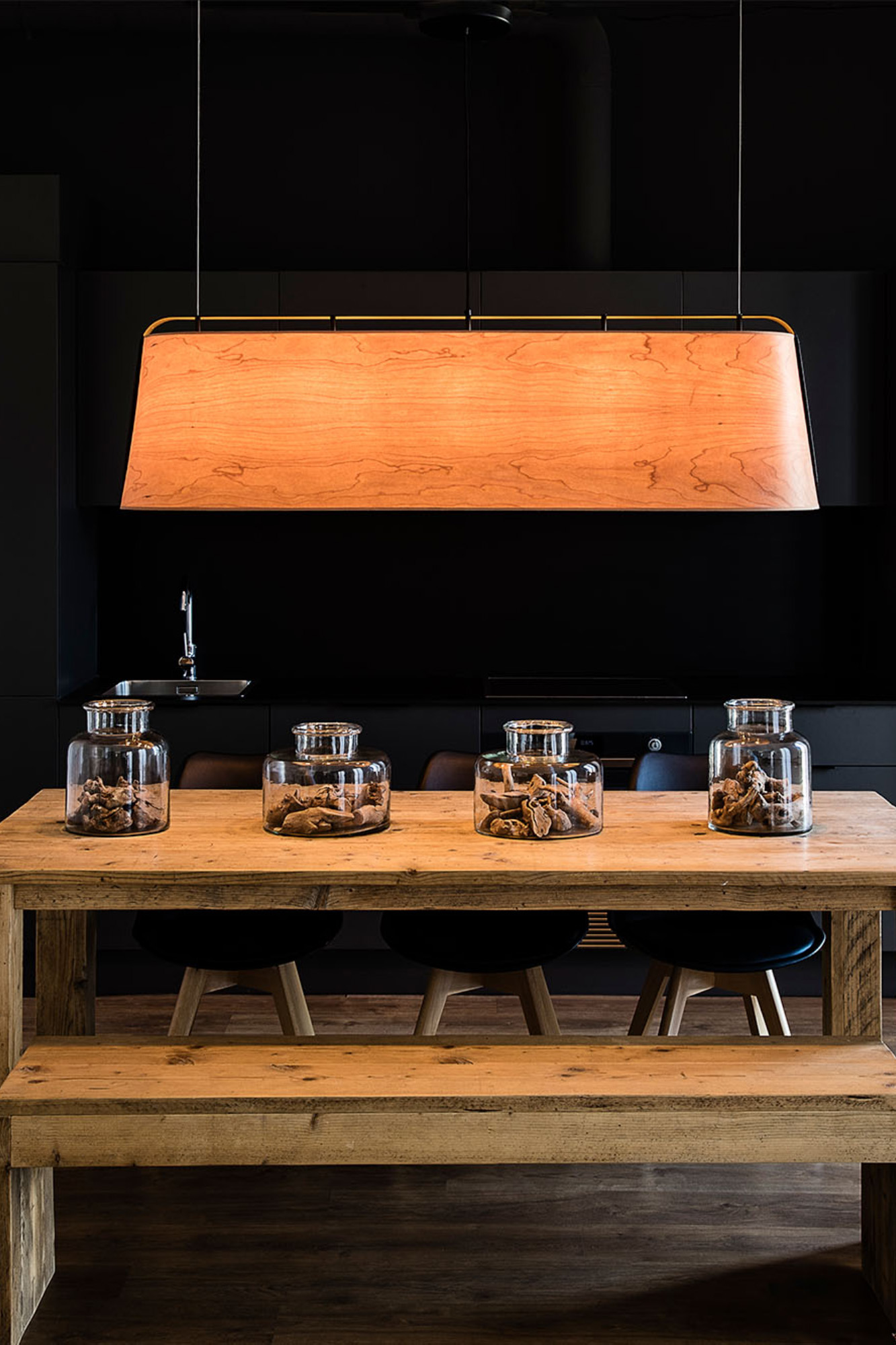 Faro STOOD 5L Hängeleuchte schwarz und Holz - Produktbild 2