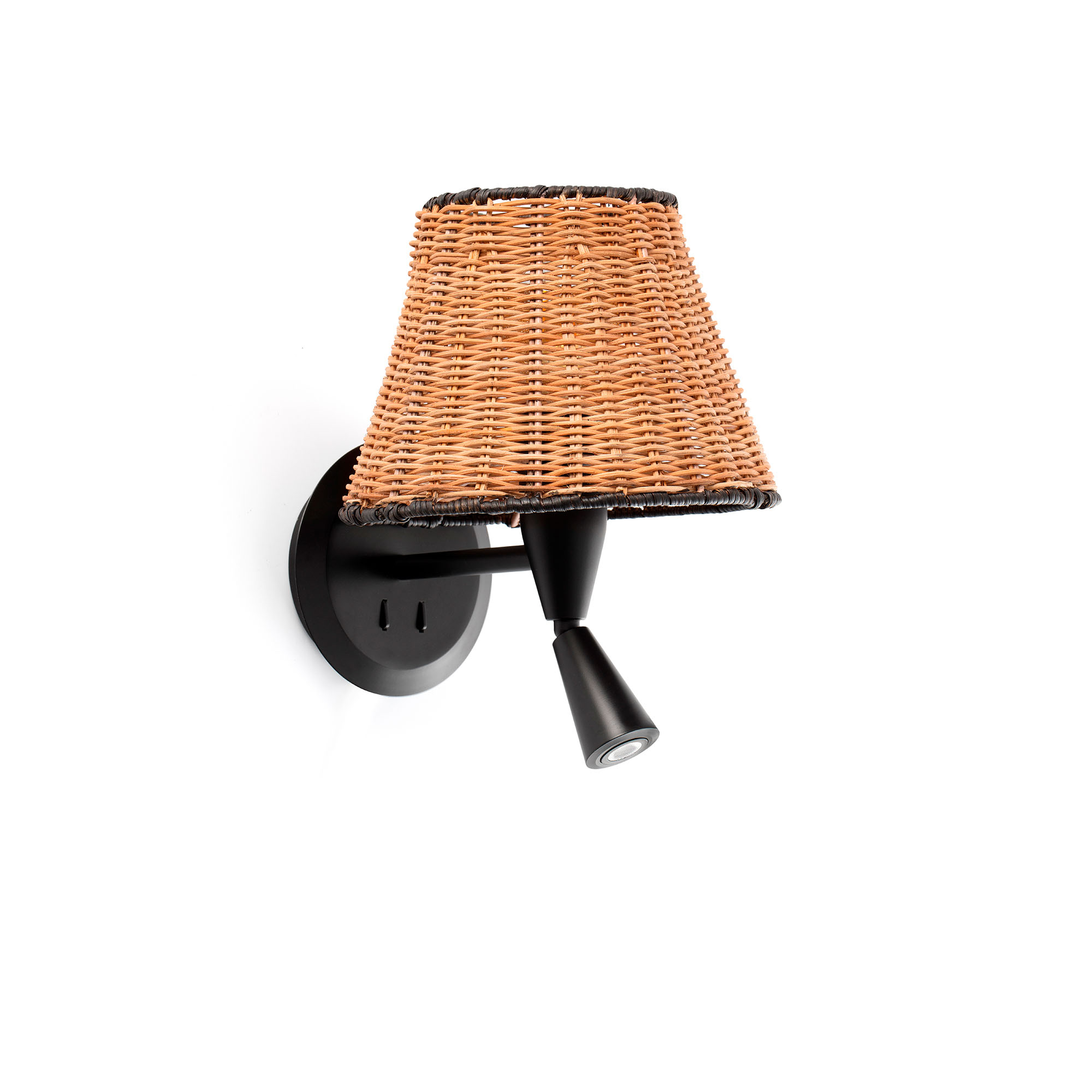 Faro SUMBA Wandleuchte schwarz/rattan mit Leser - Produktbild 1