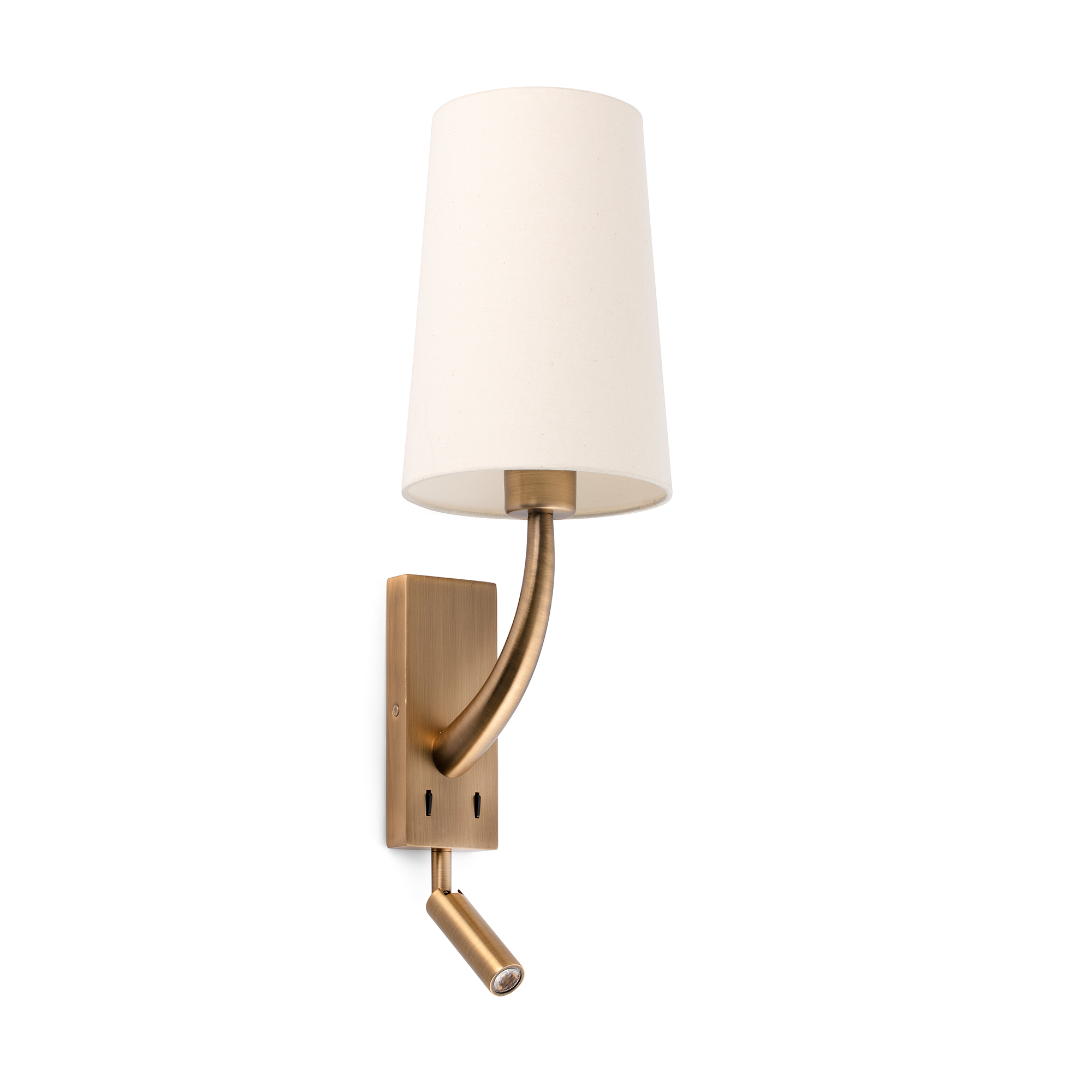 Faro REM Wandleuchte altgold matt/beige mit LED-Leser - 1