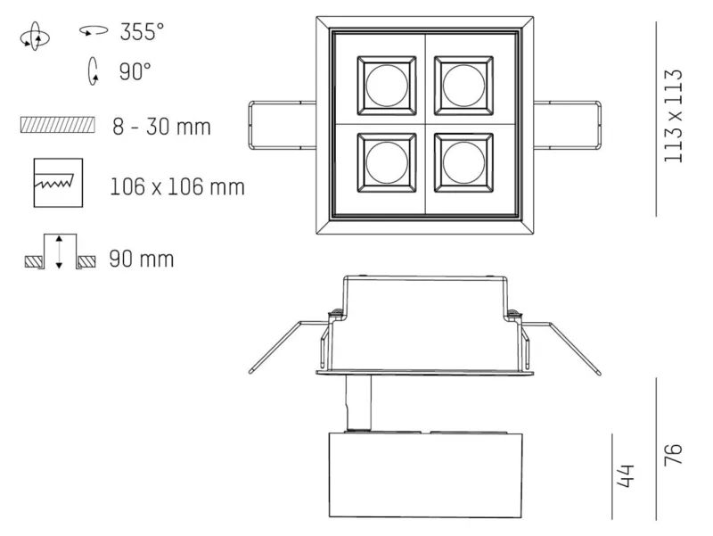 Molto Luce GRID SEMI RECESSED (schwarz weiß) - Produktbild 2
